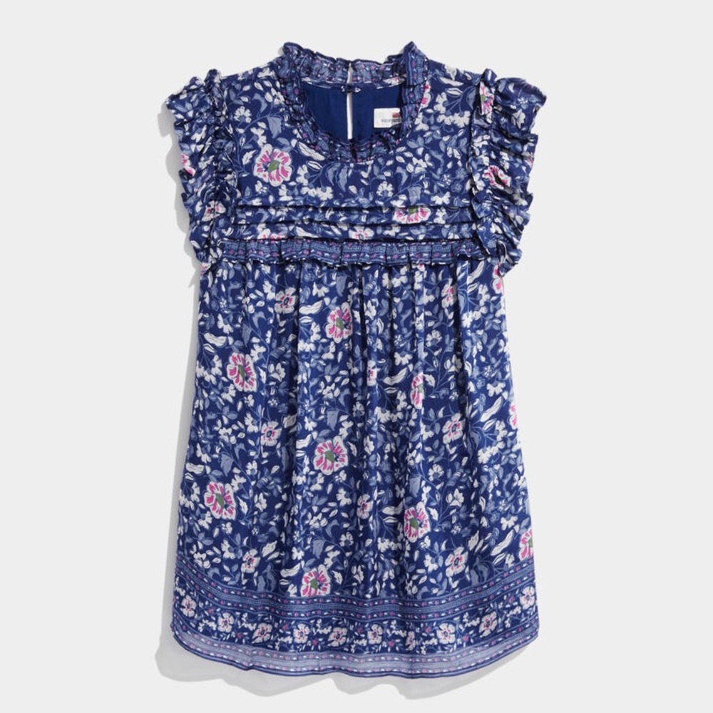 Vineyard Vines Floral Ruffle Sleeve Top In Deep Bay Floral - Size M